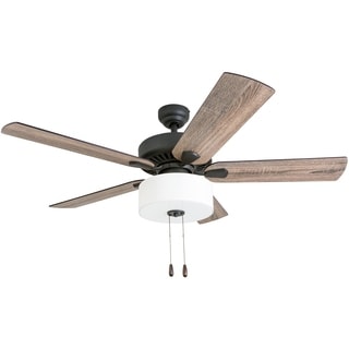 The Gray Barn Hatekin Farmhouse 52-inch Aged Bronze LED Ceiling Fan in Linen Drum Light