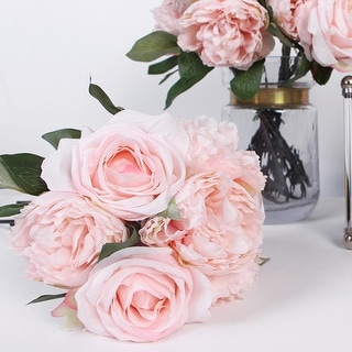 FloralGoods Silk 7 Rose And Peony Bouquet in Pink 16" Tall