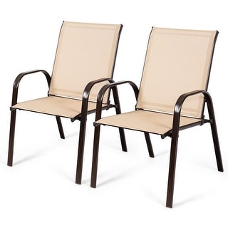 Gymax Set of 2 Patio Chairs Dining Chairs w/ Steel Frame Yard Outdoor - See Details