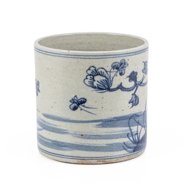 Dynasty Blue And White Orchid Pot Bird Floral Motif