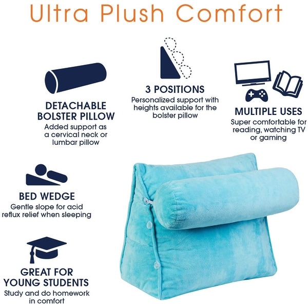 Cheer Collection TV Reading and Wedge Pillow with Detachable Bolster - 16" x 9" x 18"