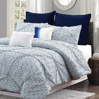 Style Quarters Blue Batik 7pc Comforter Set - 100% Cotton - Blue and White Pintuck Look - Machine Washable - King