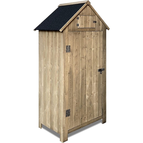 Outdoor Storage Cabinet Tool Shed, Wooden Garden Shed with Floor, Hooks and Asphalt Waterproof Roof