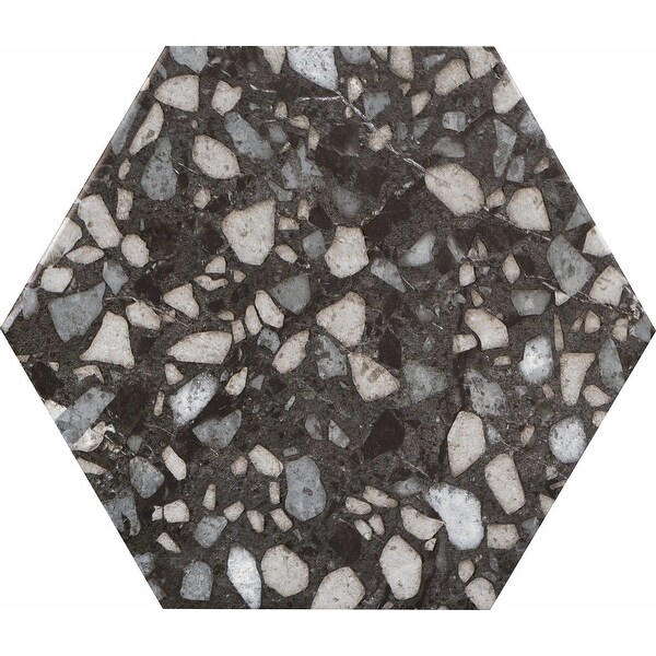 Industry Tile 9x10 Hexagon Terrazzo Black Porcelain Tile ( 16 pc/ 8.08 sq ft per box)