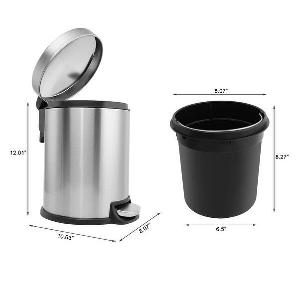 Innovaze 1.32 Gal./3 Liter Stainless Steel Round Step-on Trash Can for Bathroom and Office