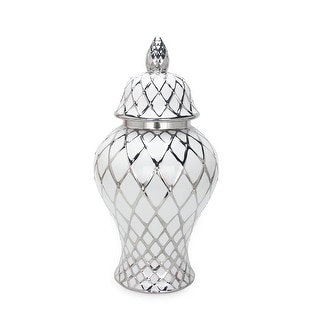 Beloved Elegant White Ceramic Ginger Jar Vase with Gold Accents and Removable Lid