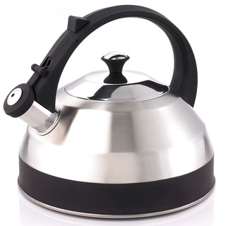Creative Home Steppes 2.8 Quart Stainless Steel Whistling Tea Kettle with Aluminum Capsulated Bottom, Black Handle and Konb