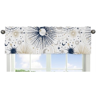 Star and Moon Collection Window Curtain Valance - Navy Blue, Gold, and Grey Celestial Sky Stars Gender Neutral Unisex