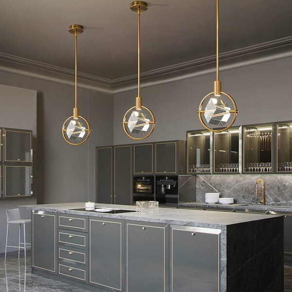 Modern crystal pendant lamp gold mini LED hanging light rod kitchen island chandelier