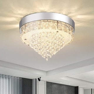 Modern LED Crystal Flush Mount Metal Ceiling Light for Kitchen Island - D10.6"xH7.1"