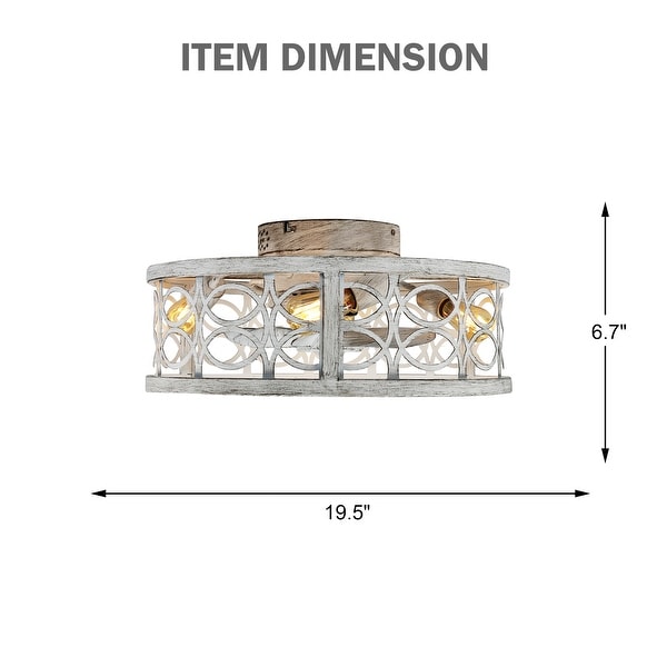 Vintage Distressed White Flush Mount Ceiling Fan, Round Low Profile Metal Caged Ceiling Fan with Remote - 19.5inch