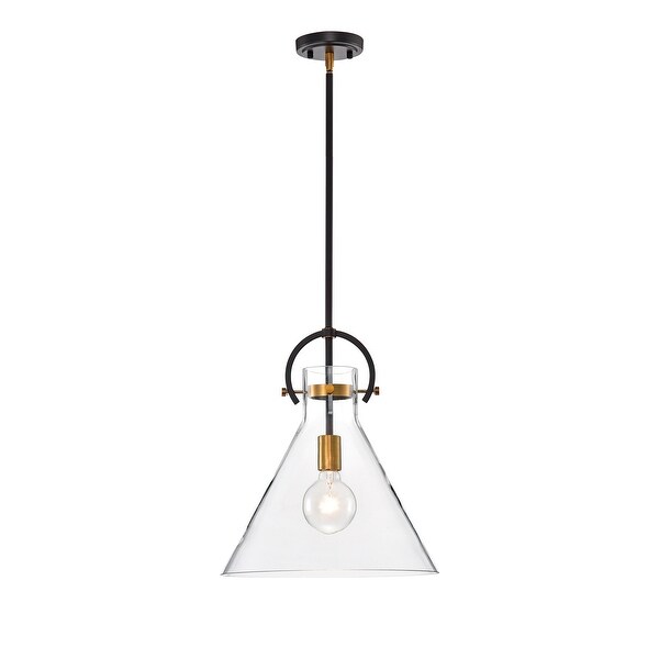 Oil Rubbed Bronze and Antique Gold 1-Light Clear Cone Glass Pendant