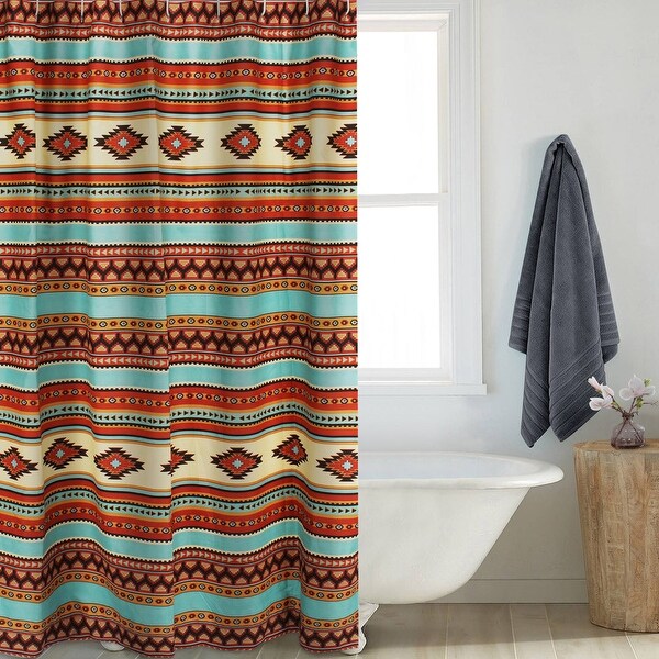 Tagus 72 Inch Shower Curtain, Natural Southwest Patterns, Button Holes