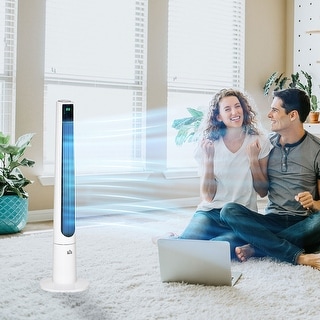 HOMCOM Freestanding Tower Cooling Swivel Fan for Bedroom, 3 Speeds, 12-Hour Timer, LED Display, Remote Control