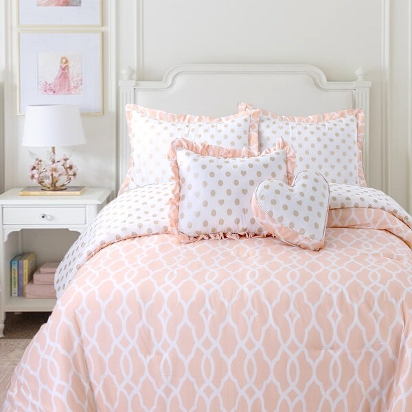 Cozy Line Peach Heart Polka Dot Reversible Comforter Set
