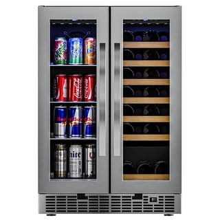 24 in. Dual Zone, Full Glass Door, Wine and Beverage Cooler, Freestanding or Built-in, Holds up to 21-Bottles 60-Cans, 4 cu ft.