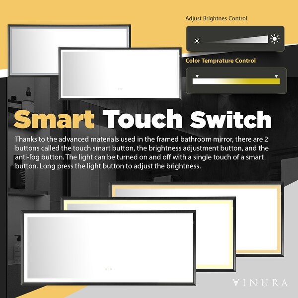 LED Mirror for Bathroom - 88� Black Framed Vanity Mirror with Lights - medium