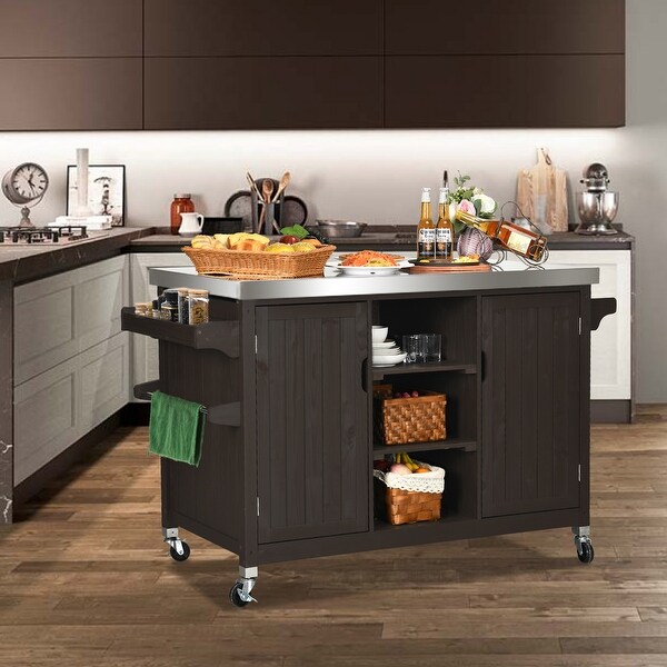 Arrilla Wood Bar Cart Patio Solid Wood Movable Grill Table Stainless Steel Top