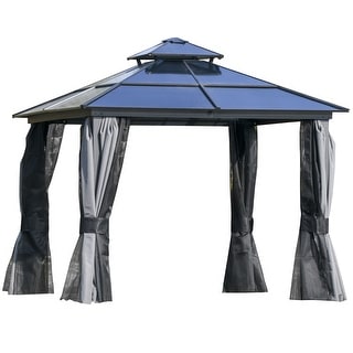 Outsunny Hardtop Patio Gazebo 2-Tier Roof Steel Frame & Net Sidewalls