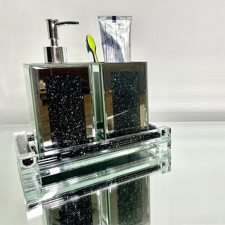 3 Piece Square Soap Dispenser and Toothbrush Holder with Tray