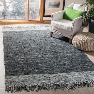 SAFAVIEH Handmade Vintage Boho Leather Shukrie Modern Stripe Leather Rug with Fringe