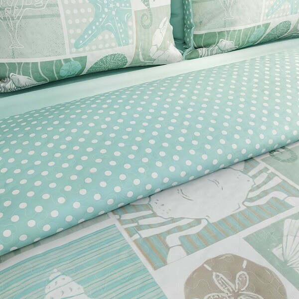 Nautical Seashell Starfish Aqua Print Comforter Quilted Bedspread
