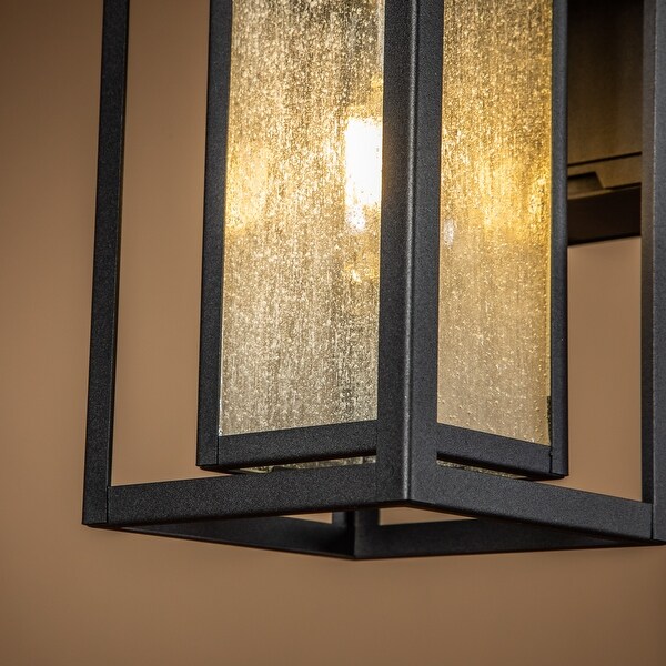 1 Light Black Dusk to Dawn Sensor Glass Outdoor Wall Sconces Built-in GFCI Outlets - W 6.3"