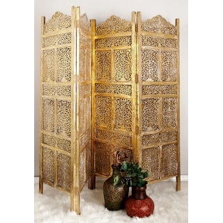 Traditional Gold Carved Wood Room Divider Screen 80 x 71 - 80 x 71