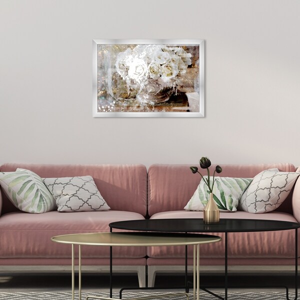Oliver Gal 'Serving Roses' Floral and Botanical Framed Wall Art Prints Florals - White, Gold