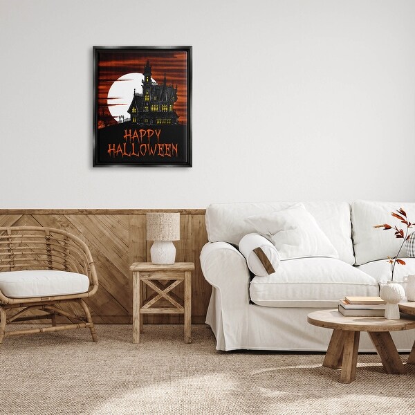 Stupell Happy Halloween Haunted House Framed Floater Canvas Wall Art, Design by The Saturday Evening Post