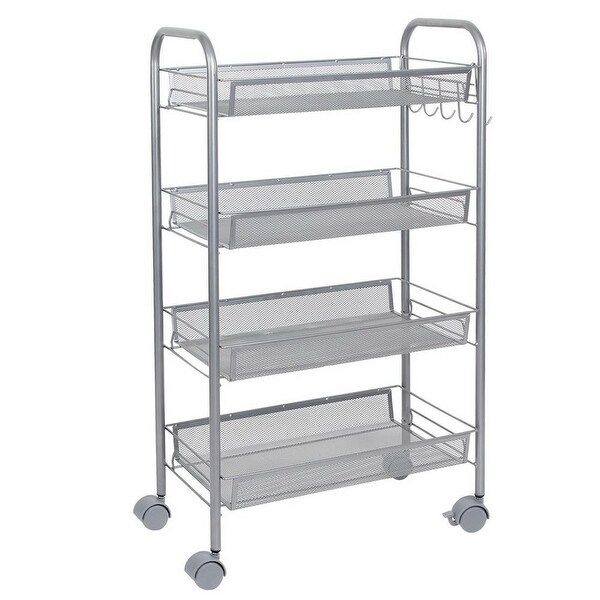 4 Tier Rolling Kitchen Pantry Storage Utility Cart Silver