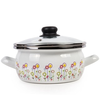 STP Goods Enamel on Steel 5.3-quart Pot with a Glass Lid - Flowers