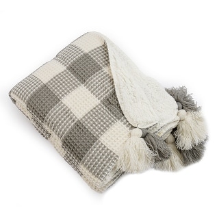 FRESHMINT Buffalo Waffle Woven Throw Reversed to Sherpa with Tassels