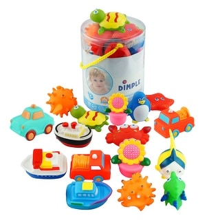 Dimple Set of 20 Floating Bath Toys with 20 Different Sea Animals, Vehicles and Shapes, Squirter Toys for Boys and Girls