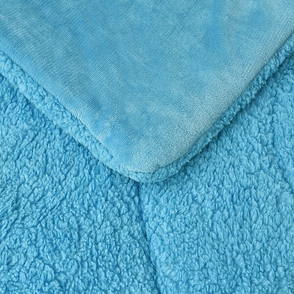 Kids Comforter Sherpa Set Twin Size with Pillow Sham Solid Blue