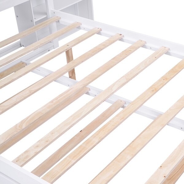 Wood Storage Platform Bed with Trundle, Headboard &Pull Out Shelves