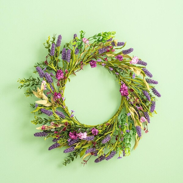 Vickerman 24" Artificial Purple Lilac Wild Flower Wreath.