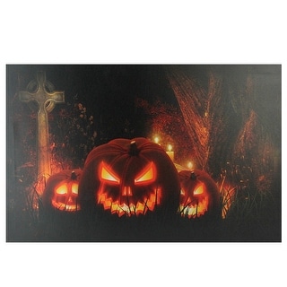 LED Jack-O-Lanterns a Cemetery Halloween Canvas Wall Art 23.5"x15.5"