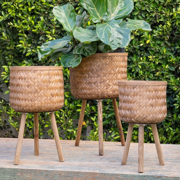 Set of 3 Bamboo Planters 11, 13, 15" Brown 26"H - 14.75" x 14.75" x 26.0"
