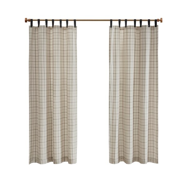 Madison Park Salford Plaid Faux Leather Tab Top Single Curtain Panel with Fleece Lining