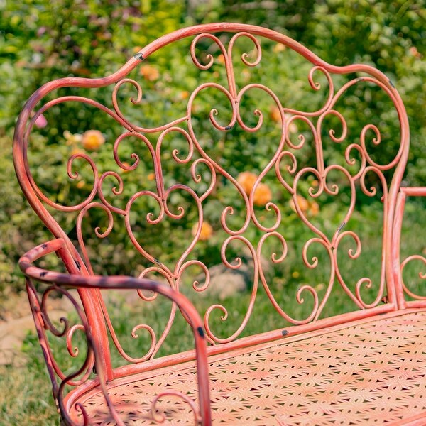 "Esme" Iron Garden Bench with Heart Design - 45.7X21.65X39
