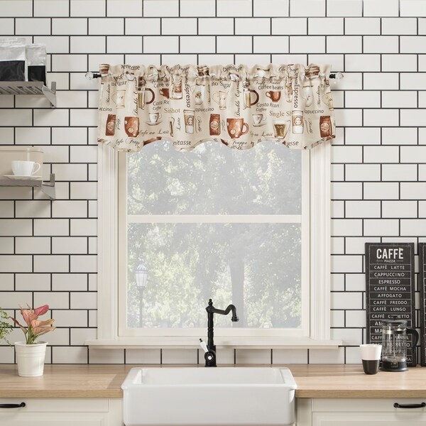 No. 918 Bristol Coffee Shop Semi-Sheer Rod Pocket Kitchen Curtain Valance and Tiers Set