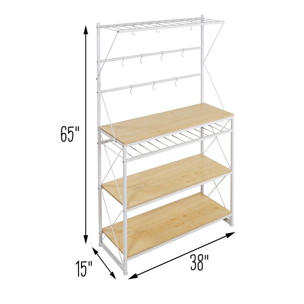 White and Natural Steel Kitchen Bakers Rack