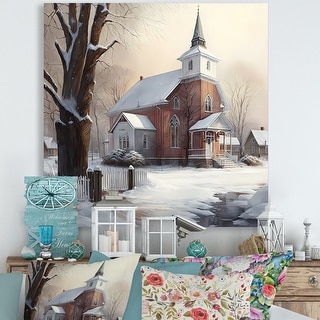 Designart 'Church In Country During Winter II' Spiritual Canvas Wall Art