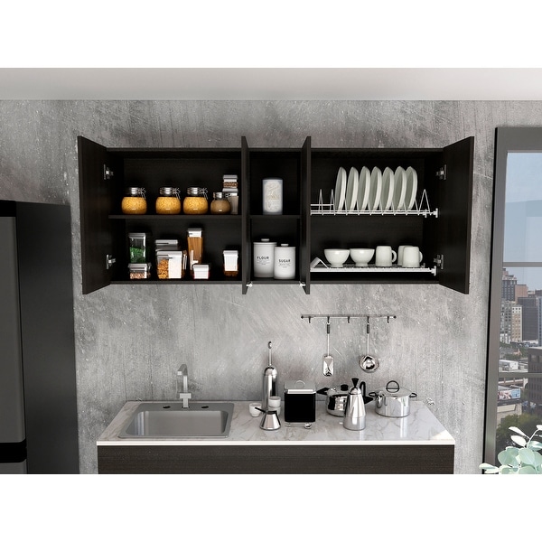 FM Furniture Winslow 150" Wall Cabinet, Four Doors, Two Divisions, Two Shelves