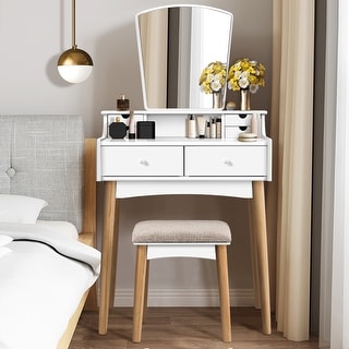 Costway Vanity Table 6 Dressing Table Cushioned Stool Makeup Table
