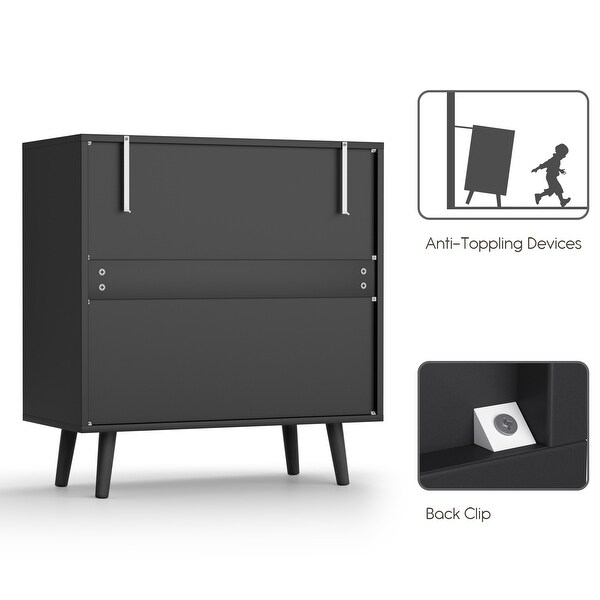 Anmytek Black 3-Drawer Chest of Drawers with Pine Wood Legs Farmhouse Rattan Dresser Cabinet 31.5 in W. x 36 in H.