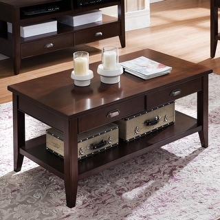 Leick Home 10504 Laurent Two Drawer Coffee Table with Shelf, Chocolate Cherry