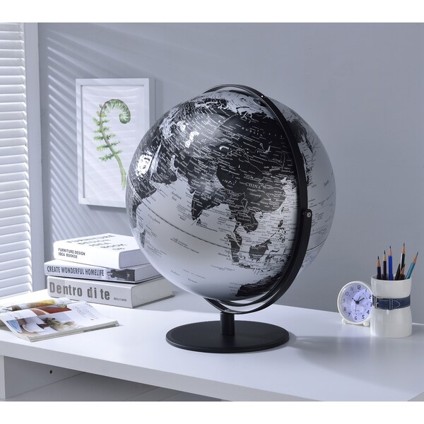 3D Globe with Metal Mountain Features, 20.5-inch, Black/Silver with Black Metal Frame