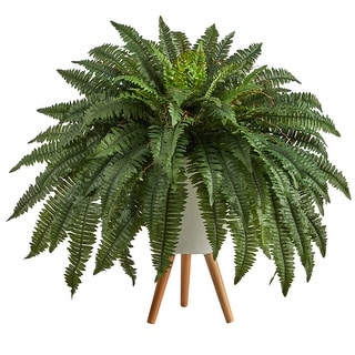 2.5' Boston Fern Artificial Plant in White Planter with Legs - 21"